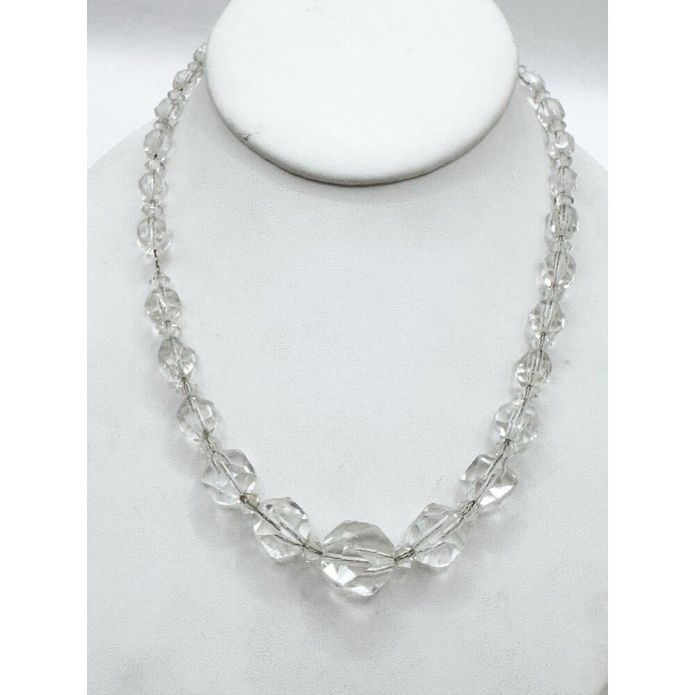 Antique Edwardian Cut Crystal Bead Necklace 16” Chain Graduated Faceted Sparkle